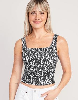 Old Navy Fitted Printed Square-Neck Ultra-Cropped Rib-Knit Tank Top for Women black