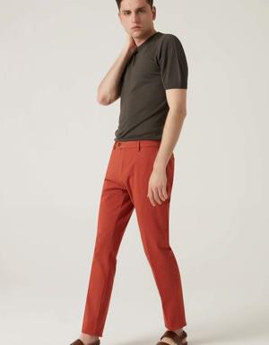 Damat Slim Fit Kiremit Bi Strech Pamuklu Beli İçten Lastikli Chino Pantolon