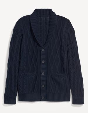 Cable-Knit Button-Front Cardigan Sweater for Men blue