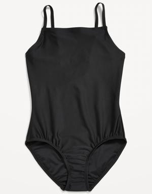 Old Navy Printed Square-Neck Lattice-Back One-Piece Swimsuit for Girls black