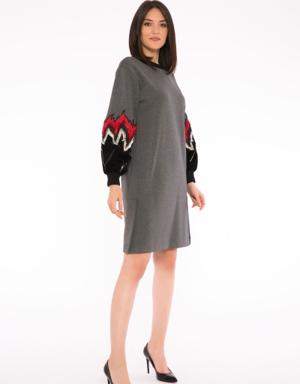 Embroidered Applique Embroidery Detailed Sweatshirt Dress