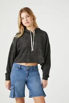 Forever 21 Forever 21 Drop Sleeve Hooded Top Black. 2