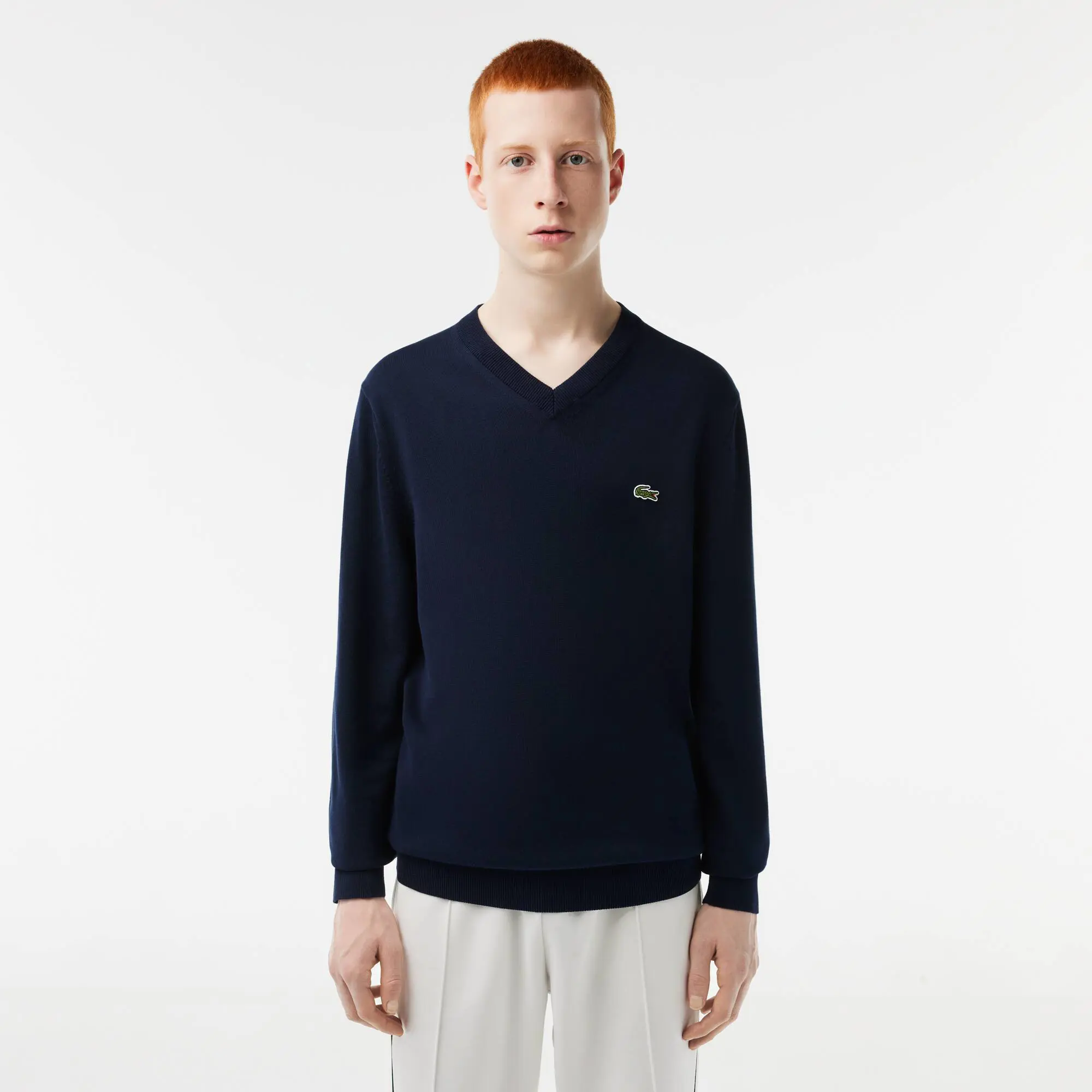 Lacoste Men's V-neck Organic Cotton Sweater. 1