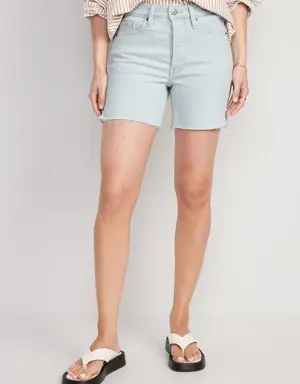High-Waisted Button-Fly OG Straight Side-Slit Jean Shorts for Women -- 5-inch inseam blue