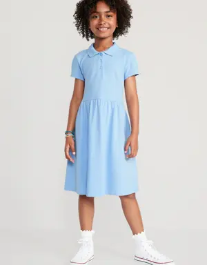 Old Navy School Uniform Fit & Flare Pique Polo Dress for Girls blue