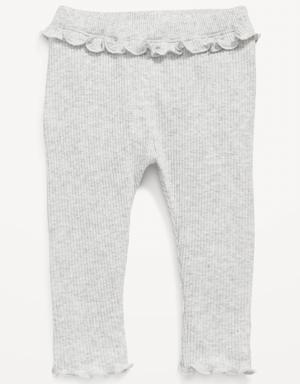 Rib-Knit Lettuce-Hem Leggings for Baby gray