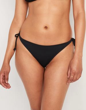 Low-Rise Rib-Knit String Bikini Swim Bottoms black