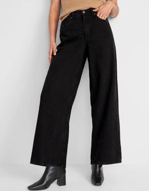 Extra High-Waisted Baggy Wide-Leg Non-Stretch Jeans for Women black