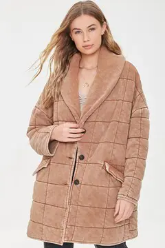 Forever 21 Forever 21 Quilted Longline Jacket Taupe. 2