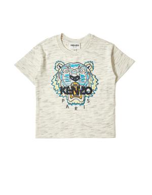 Beyaz Kaplan Nakışlı Logolu Erkek Çocuk T-shirt