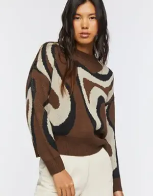 Forever 21 Abstract Marble Print Sweater Brown/Multi