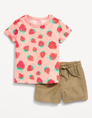 Printed Crew-Neck T-Shirt & Pull-On Shorts for Toddler Girls pink