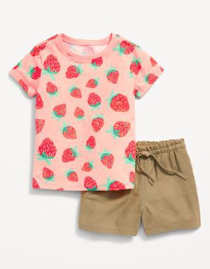 Old Navy Printed Crew-Neck T-Shirt & Pull-On Shorts for Toddler Girls pink