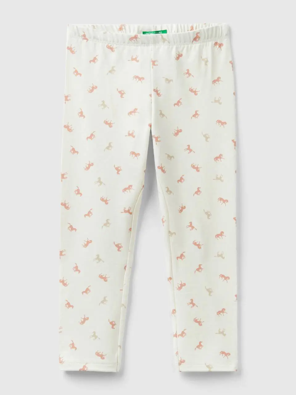 Benetton cream white leggings with horse print. 1