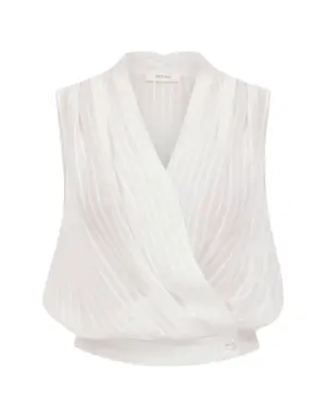 Sheer Striped Double Breasted White Blouse - 4 / White