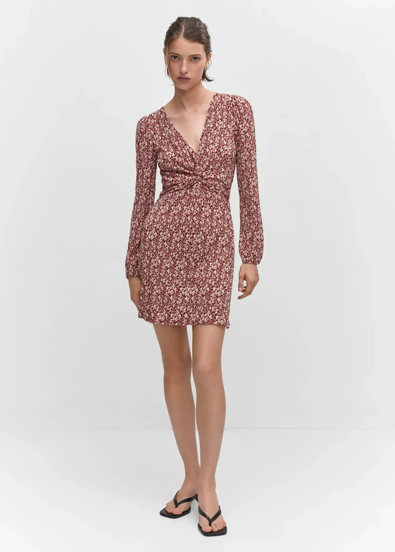 Mango Short printed dress with knot detail. 2