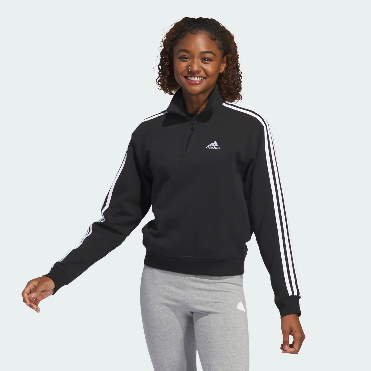 Adidas Essentials 3-Stripes Quarter-Zip Sweatshirt. 2