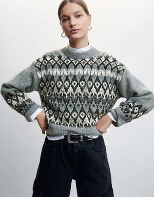 Sweter z dzianiny lureksowej ze wzorami