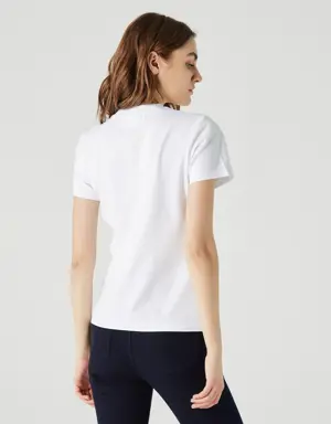 Kadın Slim Fit Bisiklet Yaka Baskılı Beyaz T-Shirt