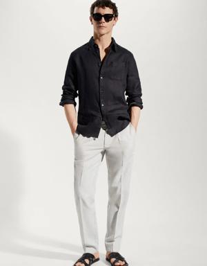 Prince of Wales check linen-blend trousers