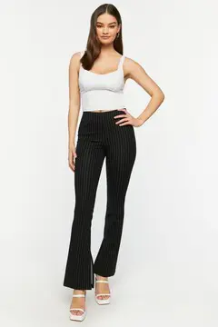 Forever 21 Forever 21 Pinstriped Split Hem Straight Leg Pants Black/White. 2