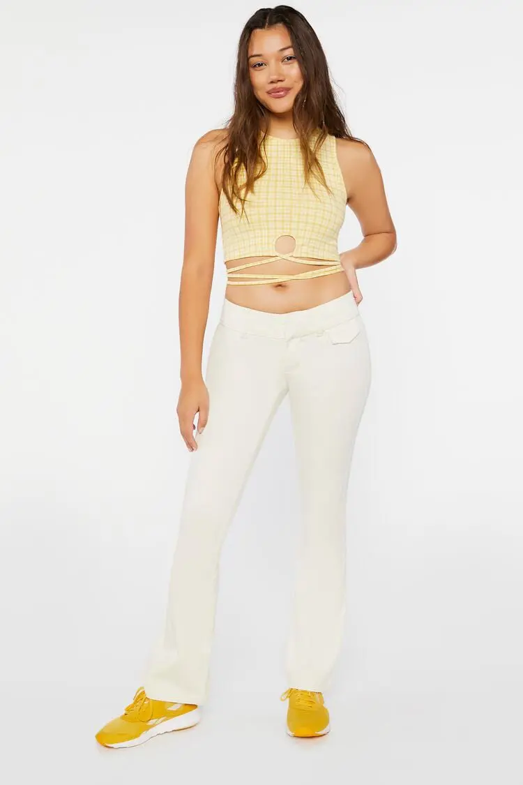 Forever 21 Forever 21 Twill Mid Rise Flare Pants Vanilla. 1