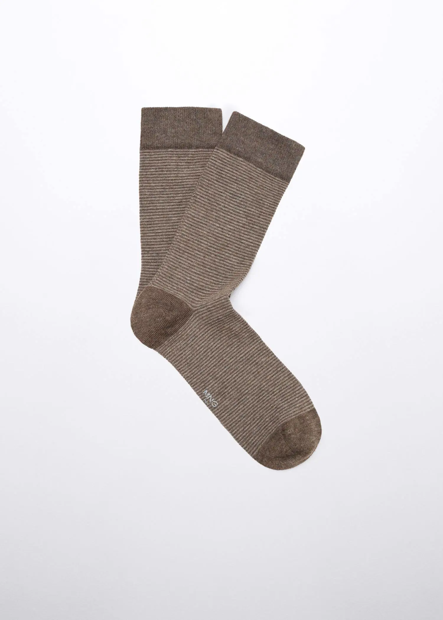 Mango Striped cotton socks. a pair of brown socks on top of a white surface. 