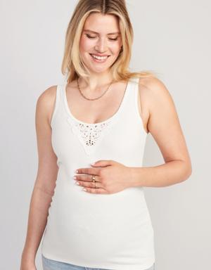 Old Navy Maternity Rib-Knit Crochet-Trim Tank Top white