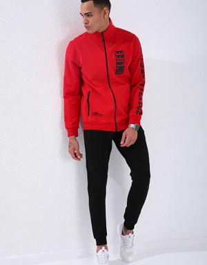 Tommy Life Kırmızı - Siyah Dik Yaka Yazı Baskılı Standart Kalıp Manşetli Erkek Eşofman Takımı - 85149. 3 Tommy Life Kırmızı - Siyah Dik Yaka Yazı Baskılı Standart Kalıp Manşetli Erkek Eşofman Takımı - 85149. 3