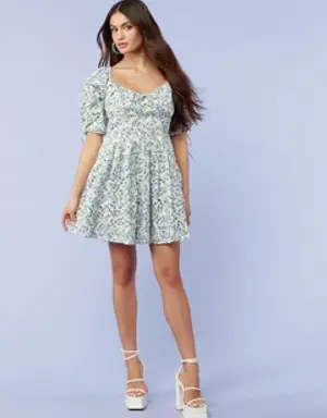 Forever 21 Floral Puff Sleeve Mini Dress White/Multi