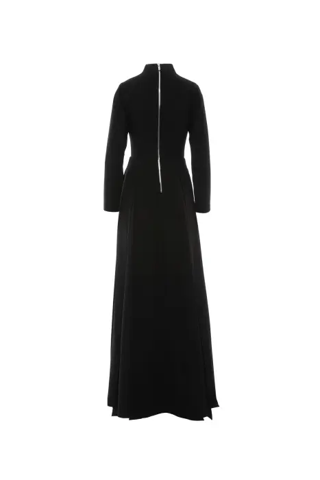 Gizia Dik Yaka Detaylı Uzun Siyah Abiye Elbise. 3
