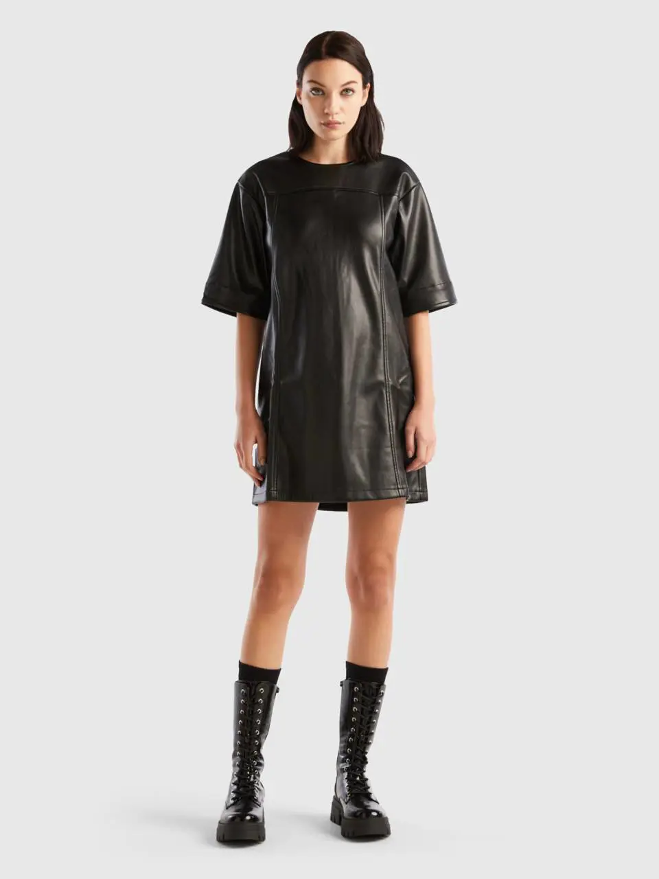 Benetton cropped dress in imitation leather fabric. 1
