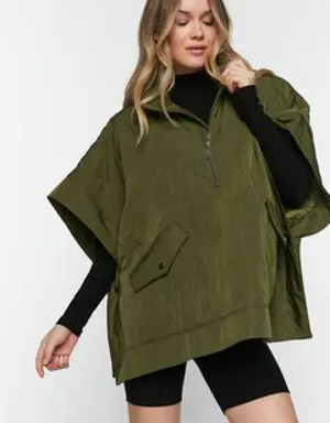 Forever 21 Quilted Half Zip Poncho Olive