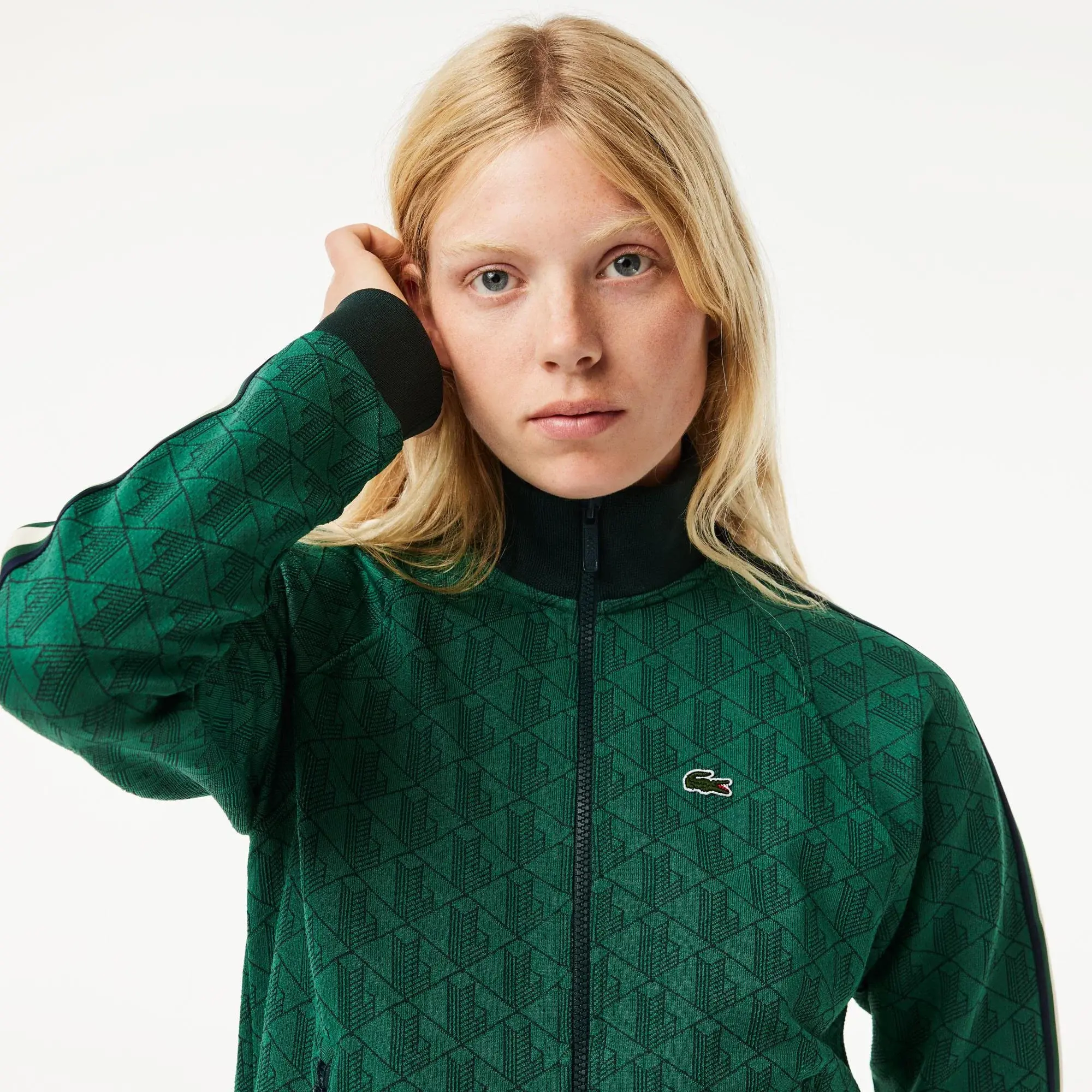 Lacoste Regular Fit Fermuarlı Monogram Kadın Yeşil Sweatshirt. 2