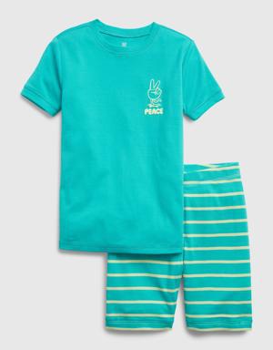 Kids 100% Organic Cotton Peace PJ Shorts Set blue