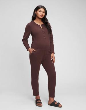 Maternity Button-Front Terry Jumpsuit purple