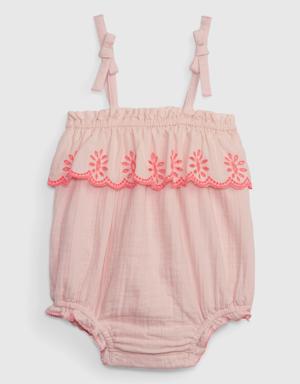 Baby Crinkle Gauze Eyelet Shorty One-Piece pink