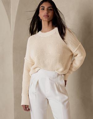Tiernan Relaxed Chunky Cotton Cropped Sweater white