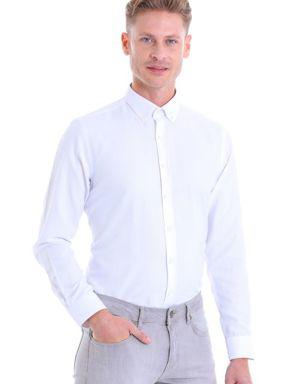 Beyaz Comfort Fit Uzun Kollu Pamuklu Düz Casual Oxford Gömlek