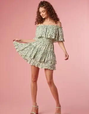 Forever 21 Floral Off the Shoulder Mini Dress Sage/Multi