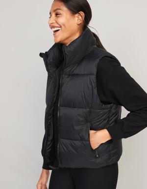 Water-Resistant Quilted Puffer Vest for Women black