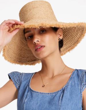 Fringed Straw Bucket Hat