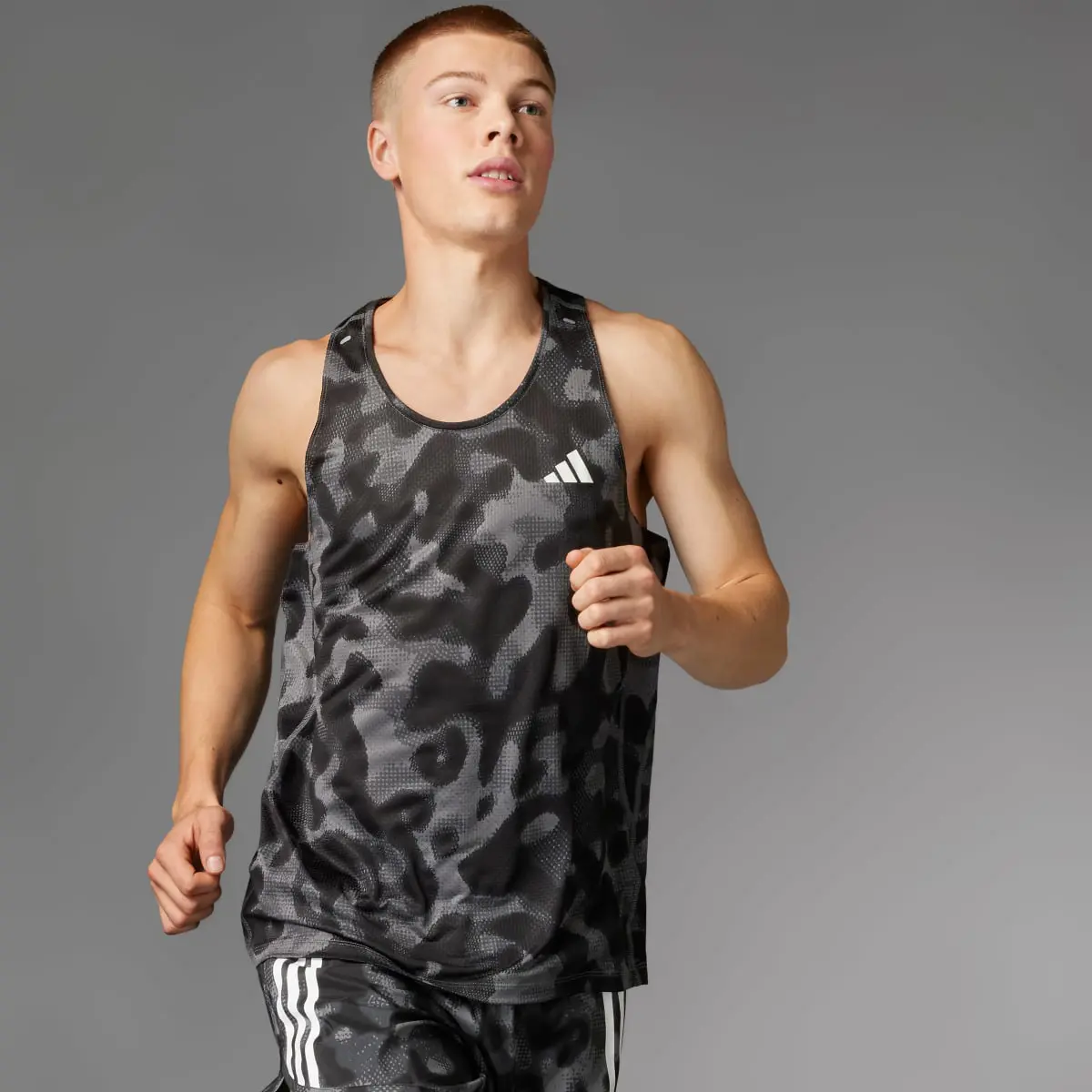 Adidas Own the Run 3-Stripes Allover Print Singlet. 1