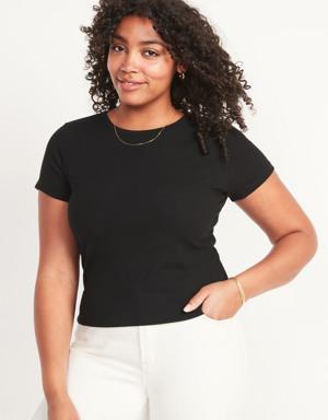 Fitted Short-Sleeve Cropped Rib-Knit T-Shirt for Women black