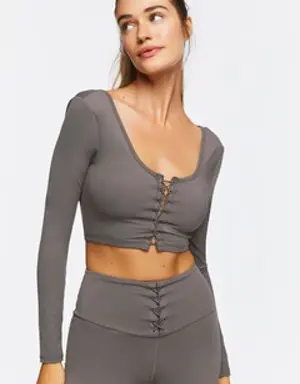 Forever 21 Active Lace Up Long Sleeve Crop Top Charcoal
