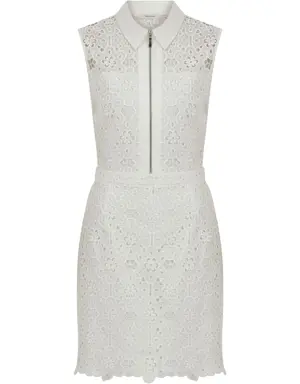 Embroidered Sleeveless Mini White Sheath Dress - 4 / WHITE