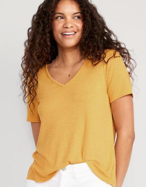 Luxe V-Neck Ribbed Slub-Knit T-Shirt for Women yellow