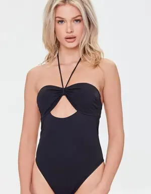 Forever 21 Cutout Halter One Piece Swimsuit Black
