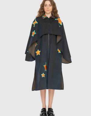 Embroidery And Cape Detailed Trench Coat