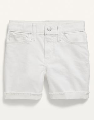 High-Waisted Button-Fly Ripped Jean Midi Shorts for Girls white